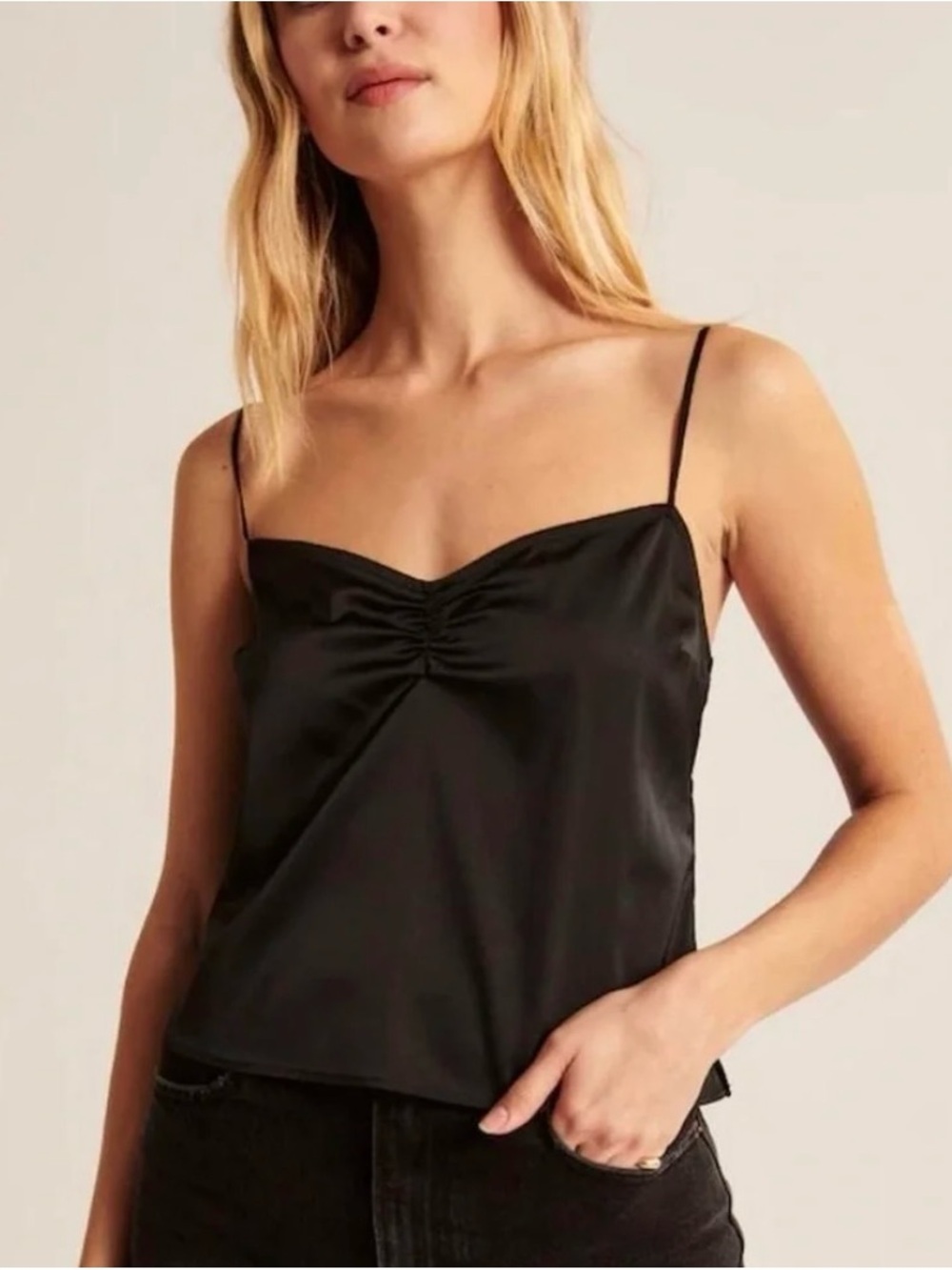 Abercrombie & Fitch Black Satin Ruched Cami
